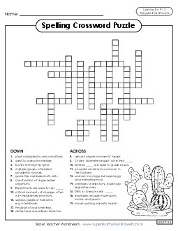 Crossword (F-12) Spelling F Worksheet