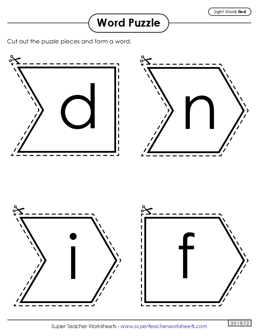 Word Puzzle: Find Sight Words Individual Worksheet