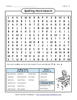 Word Search Puzzle (C-12) Spelling C Worksheet