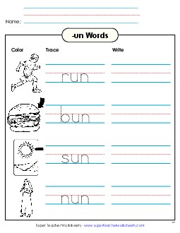 Trace and Write (-un) Word Families Worksheet