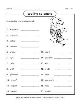 Word Unscramble (C-30) Spelling C Worksheet