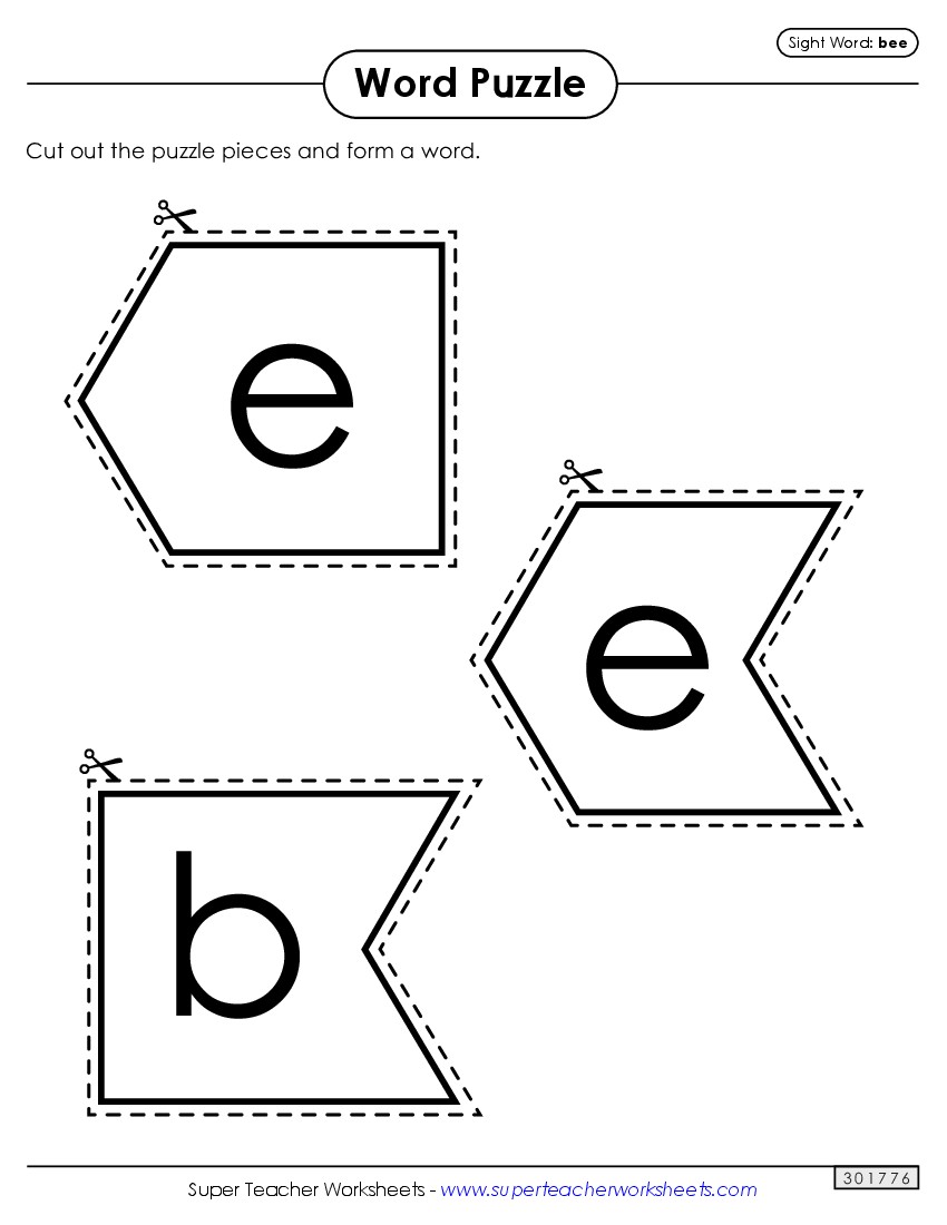 Word Puzzle: Bee Sight Words Individual Worksheet