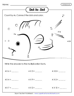 Multiplication Dot-to-Dot: Fish Worksheet