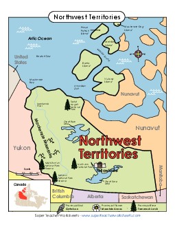 Northwest Territories Map (Full Colour) Canada Worksheet