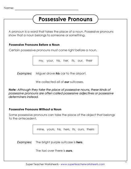 aPossessive Pronouns Anchor Chart