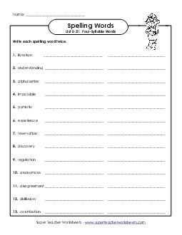 Write Twice (E-21) Spelling E Worksheet