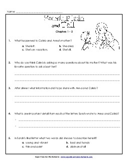 Questions for Chapters 1-2 Free Book Sarah Plain And Tall Worksheet