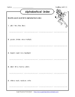 Alphabetical Order (C-3) Free Spelling C Worksheet