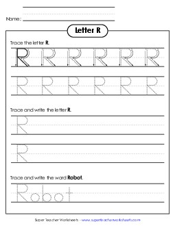 Uppercase R (Dotted Lines) Printing Worksheet