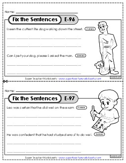 Fix the Sentences E-96 through E-100 Worksheet