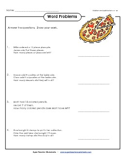 Word Problems: Facts 0-20 Mixed Addition Subtraction Worksheet