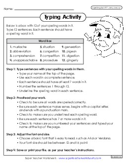 Typing Sentences (F-7)  Spelling F Worksheet