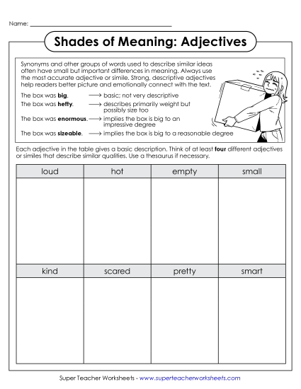 New Shades of Meaning: Adjectives Worksheet New Shades of Meaning: Adjectives Worksheet