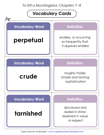 New Vocabulary Cards: Chapters 7–8 Worksheet