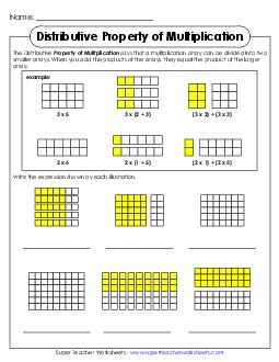 Distributive Property (Intermediate #1) Multiplication Worksheet