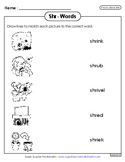 Matching Worksheet (Shr- Words) Phonics Blends Worksheet