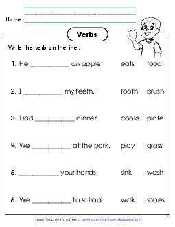 New Fill in the Blanks (Action Verbs) Worksheet