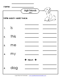 Write Twice (Unit 2) Free Sight Words Worksheet