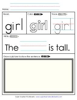 Worksheet 3: Girl Free Sight Words Individual Worksheet