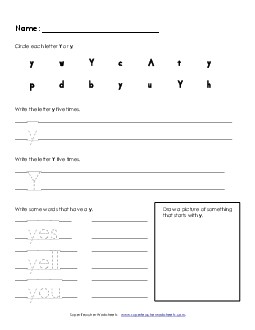 Letter Y y - Practice Sheet Alphabet Worksheet