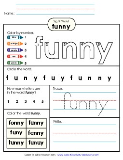 Worksheet 4: Funny Sight Words Individual Worksheet