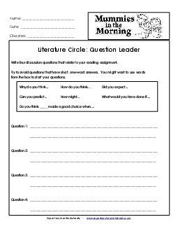 Literature Circles: Question Leader Book Mummies In The Morning Worksheet