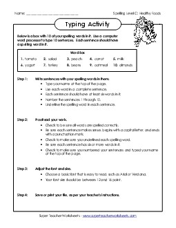 Typing Sentences (C-Healthy Foods)  Spelling C Worksheet