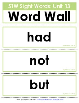 Pocket Chart or  Word Wall (Unit 13) Sight Words Worksheet