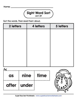 Sight Word Sort (Unit 29) Sight Words Worksheet