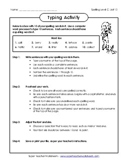 Typing Sentences (C-10) Spelling C Worksheet