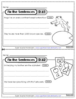 Fix the Sentences D-61 through D-65 Worksheet