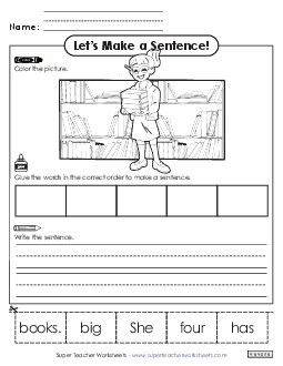 Build a Sentence: Librarian Community Helpers Worksheet