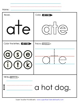 Worksheet 1: Ate Sight Words Individual Worksheet