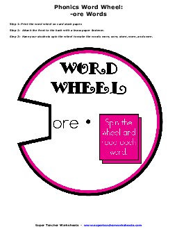 -ore Word Wheel Phonics Worksheet