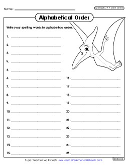 Alphabetical Order: Whole List (F-4) Spelling F Worksheet