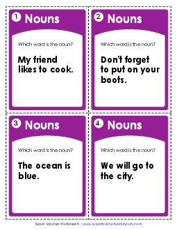 Task Cards: Identify the Nouns Worksheet