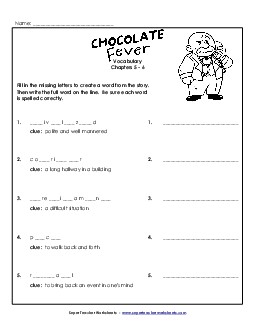 Vocabulary for Chapters 5-6 Book Chocolate Fever Worksheet