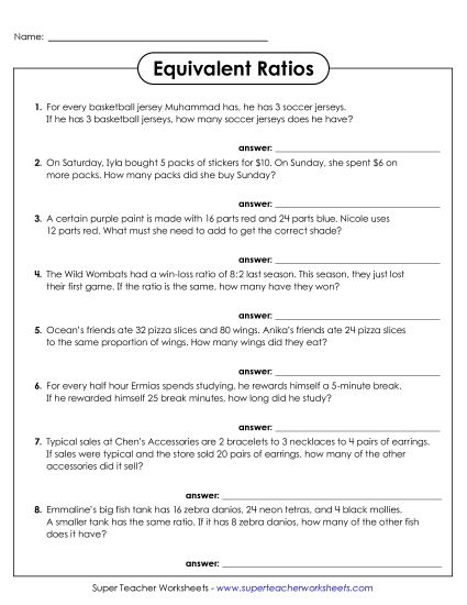 aEquivalent Ratios Word Problems