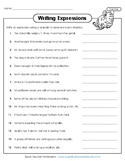 Writing 1-Step Expressions Algebra Worksheet