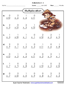 Drill: Basic Facts 0-2 (B) Multiplication Worksheet