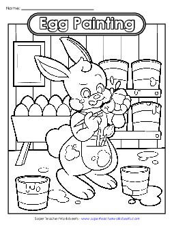 Coloring Page: Egg Painting Easter Worksheet