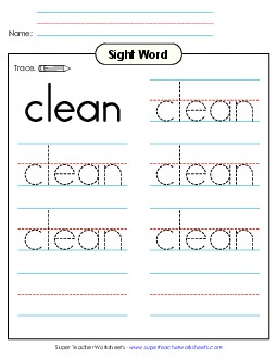 Trace the Word: Clean Sight Words Individual Worksheet