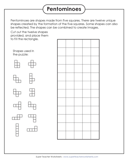 New Rectangle Pentomino Puzzle #3 <br>(5 Squares by 12 Squares) Worksheet New Rectangle Pentomino Puzzle #3 <br>(5 Squares by 12 Squares) Worksheet