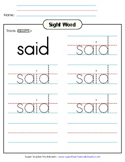 Trace the Word: Said Sight Words Individual Worksheet