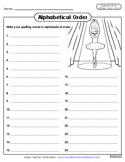 Alphabetical Order: Whole List (F-26) Spelling F Worksheet