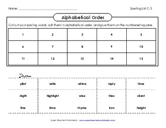 ABC Order: Cut & Paste (C-3) Spelling C Worksheet