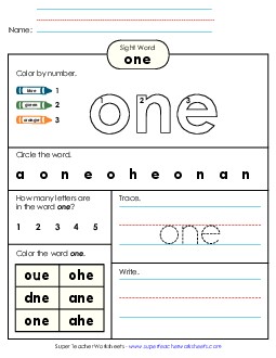 Worksheet 4: One Sight Words Individual Worksheet