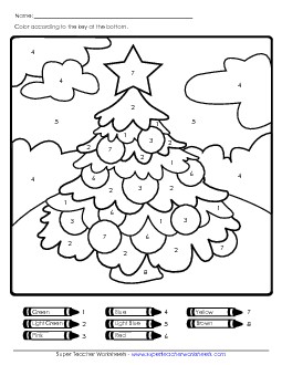 Color-by-Number Picture: Tree Christmas Worksheet