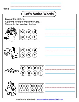 Color the Letters & Write (-ot) Word Families Worksheet