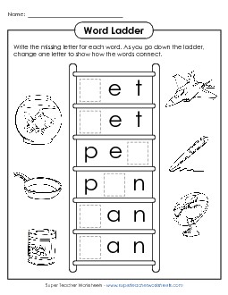 Word Ladder: Short A and E Word Ladders Worksheet